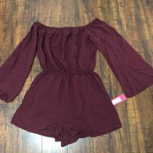 off the shoulder Maroon Burgundy romper